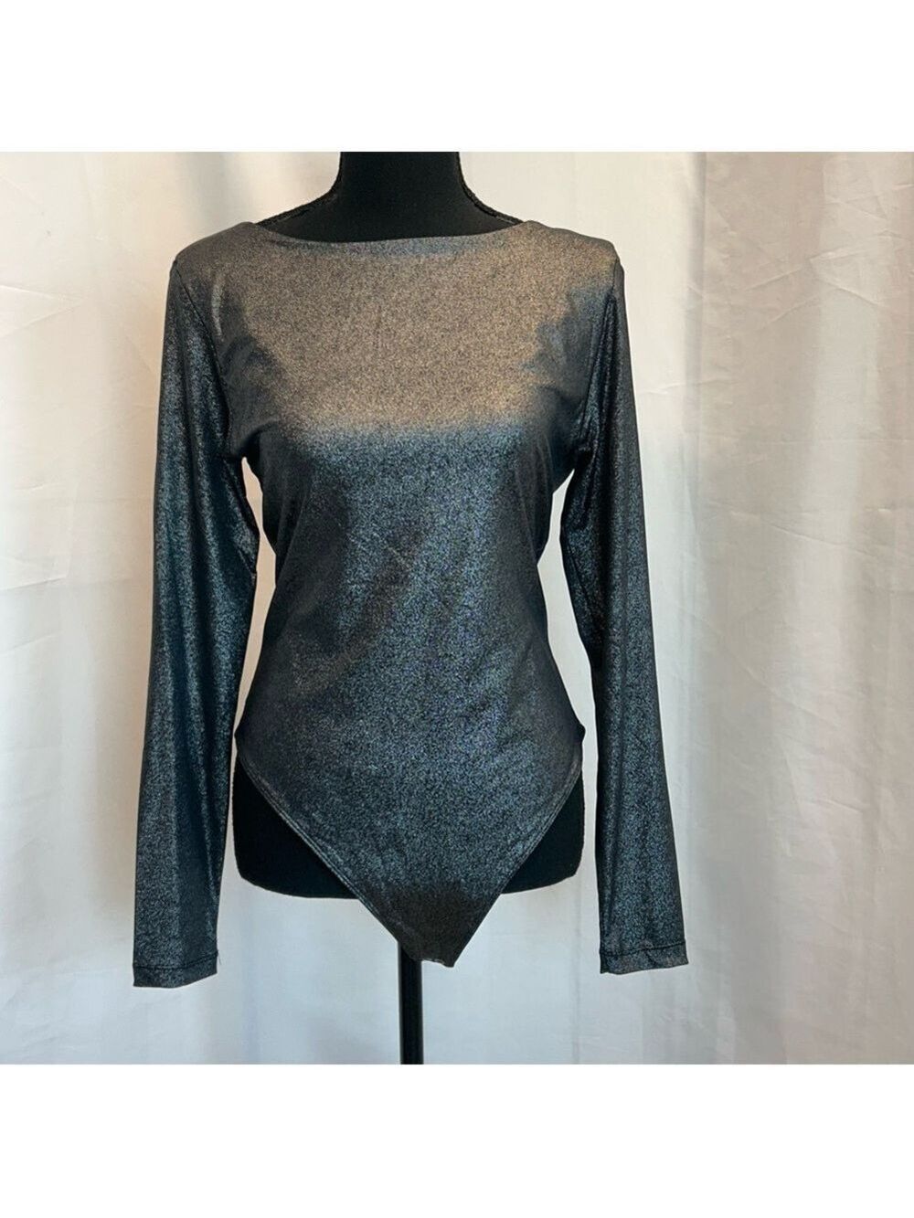 Retrod dark metallic silver long sleeve crewneck bodysuit Sz XL NWT